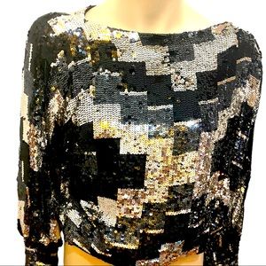Vintage Sequins 70s Elastic Waist Disco Shirt